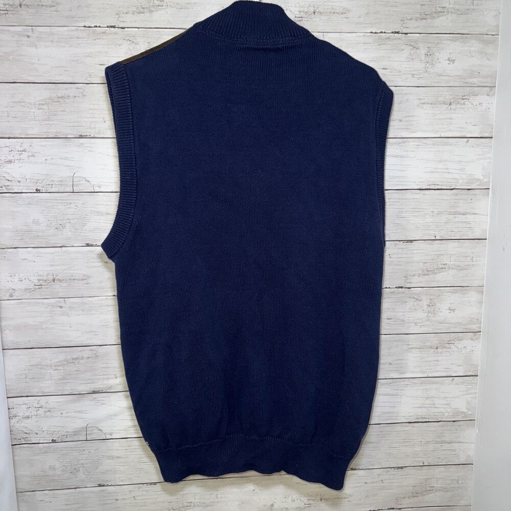 Chaps Ralph Lauren Navy Blue Knit Golf Sweater Zipper Cardigan Vest Jacket L - Picture 2 of 6